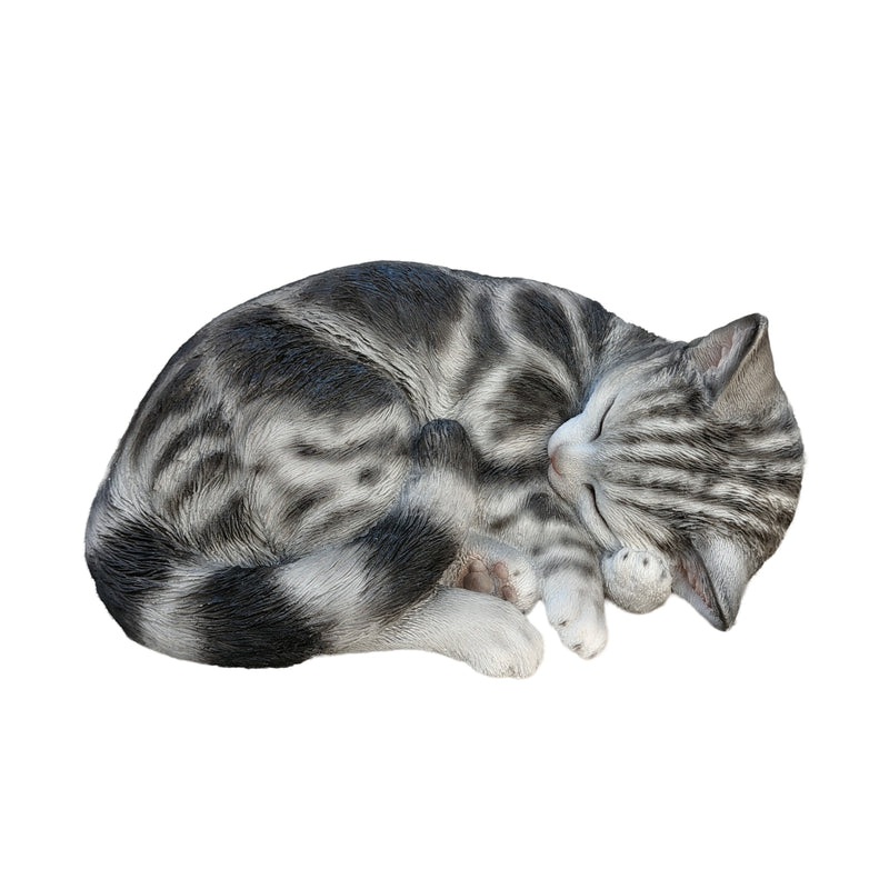 87728-D - Tabby Dreams: Enchanting Black Polyresin Sleeping Cat Figurine Hi-Line Gift Ltd.