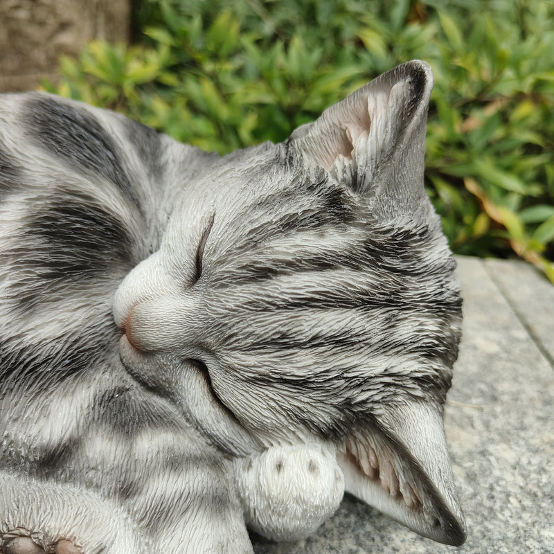 87728-D - Tabby Dreams: Enchanting Black Polyresin Sleeping Cat Figurine Hi-Line Gift Ltd.