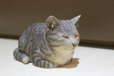 Sleeping Grey Tabby Cat Statue Hi-Line Gift Ltd.