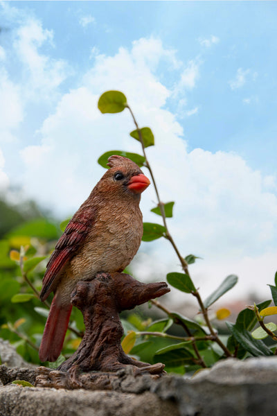 Female Cardinal Resting on Stump Garden Statue HI-LINE GIFT LTD.