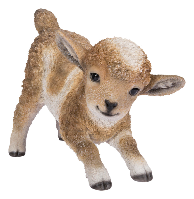 Lamb Playing Brown and White Statue HI-LINE GIFT LTD.