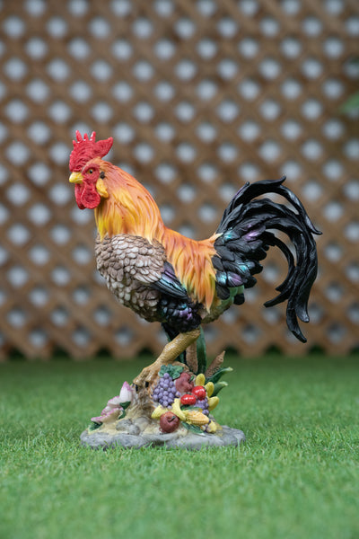 Coloured Rooster On Horn Of Plenty Statue HI-LINE GIFT LTD.