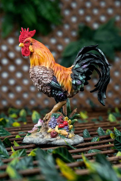 Coloured Rooster On Horn Of Plenty Statue HI-LINE GIFT LTD.