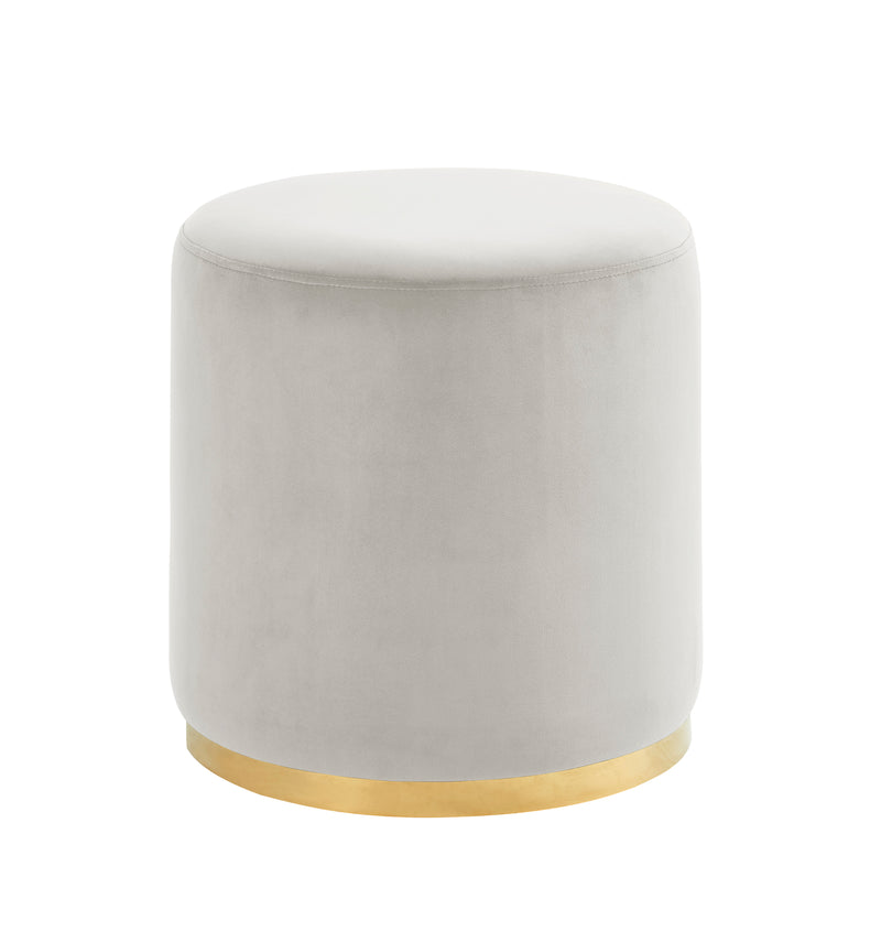 White & Gold Velvet Round Ottoman HI-LINE GIFT LTD.