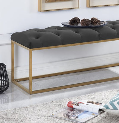 Button Tufted Velvet Bench With Golden Base HI-LINE GIFT LTD.