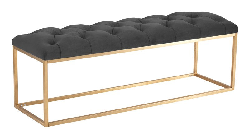 Button Tufted Velvet Bench With Golden Base HI-LINE GIFT LTD.