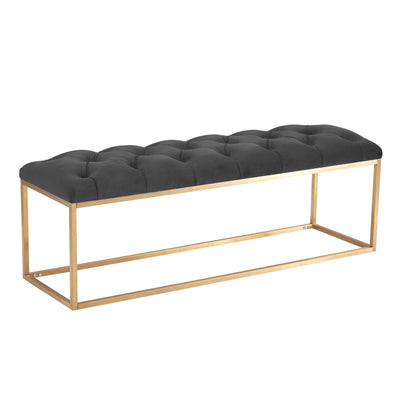 Button Tufted Velvet Bench With Golden Base HI-LINE GIFT LTD.