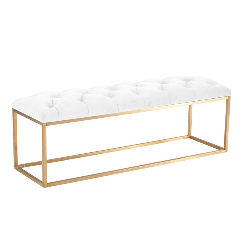 Button Tufted Velvet Bench With Golden Base HI-LINE GIFT LTD.