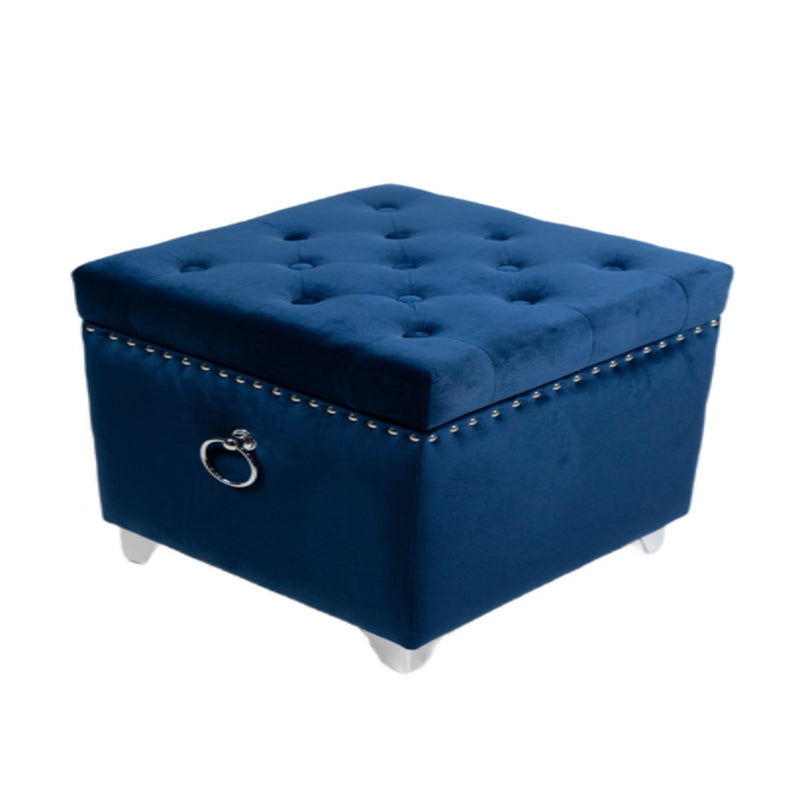 Navy Square Velvet Storage Ottoman HI-LINE GIFT LTD.