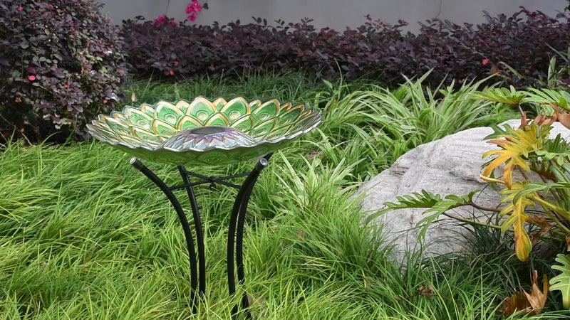 Solar Glass Bird Bath With Stand